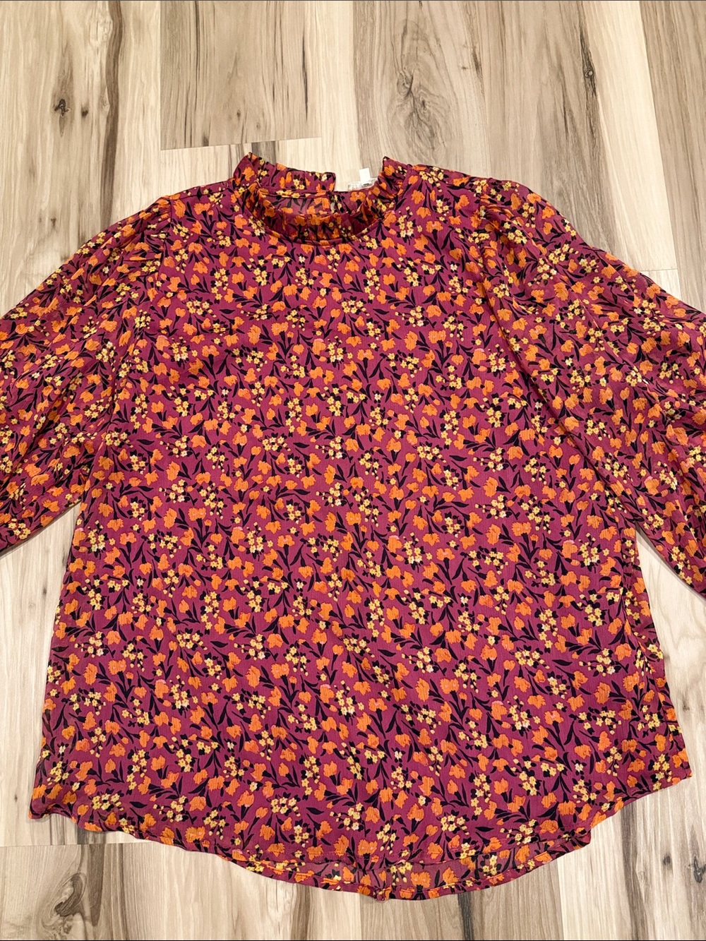 JODIFL Floral Ruffle Mock-Neck Blouse - Pink & Orange